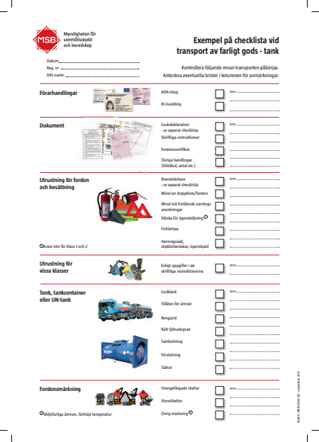 Omslagsbild för  Exempel på checklista vid transport av farligt gods - tank