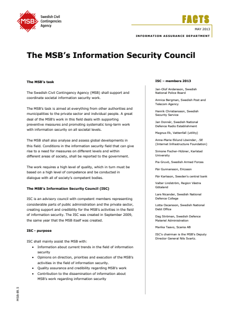The MSB's Information Security Council