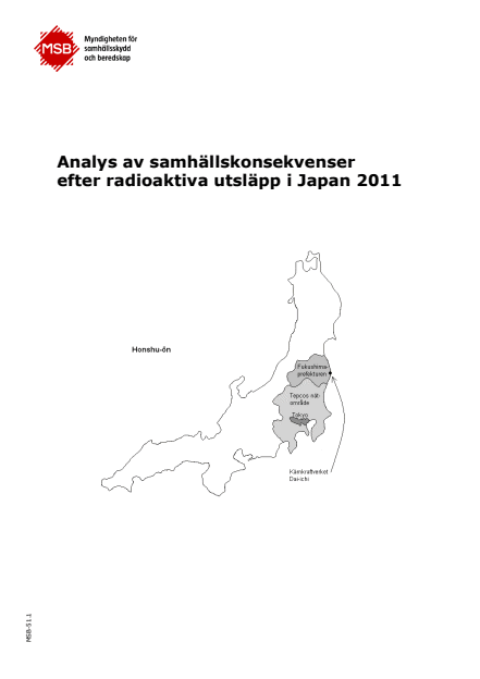 Omslagsbild för  Analys av samhällskonsekvenser efter radioaktiva utsläpp i Japan 2011