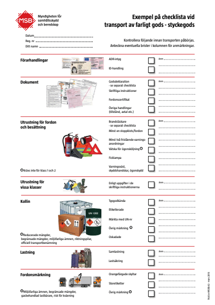 Omslagsbild för  Exempel på checklista vid transport av farligt gods - styckegods