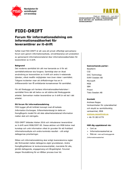FIDI-DRIFT : Forum för informationsdelning om informationssäkerhet för leverantörer av it-drift