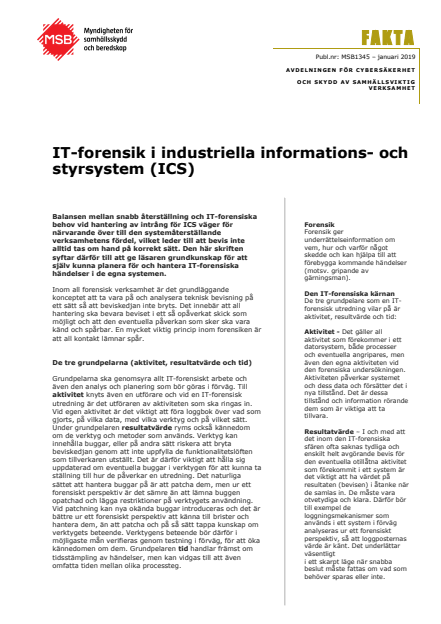 Omslagsbild för  IT-forensik i industriella informations- och styrsystem (ICS)