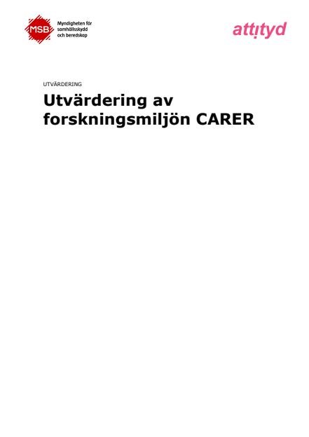 Omslagsbild för  Utvärdering av forskningsmiljön CARER : utvärdering