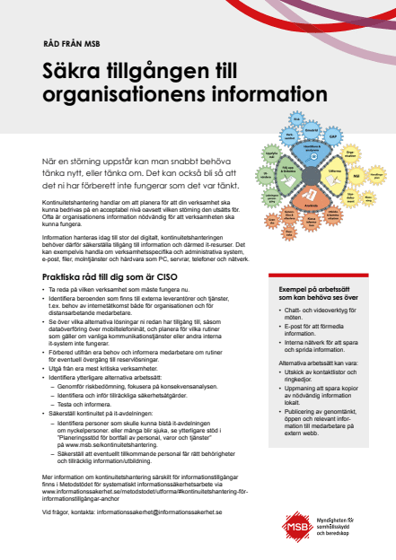 Omslagsbild för  Säkra tillgången till organisationens information : råd från MSB