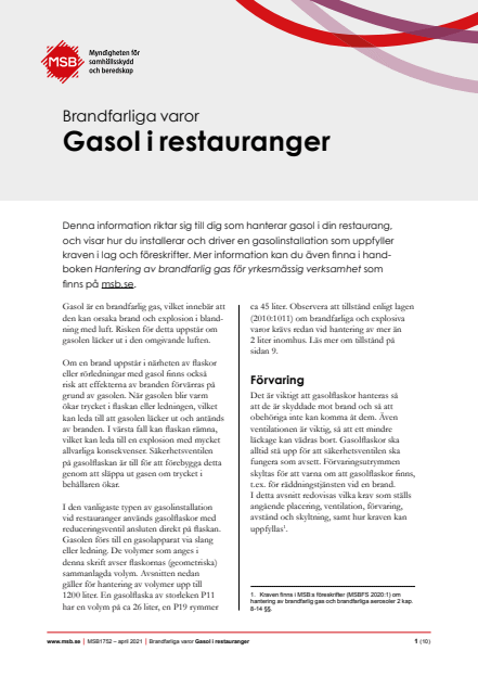 Omslagsbild för  Gasol i restauranger : brandfarliga varor