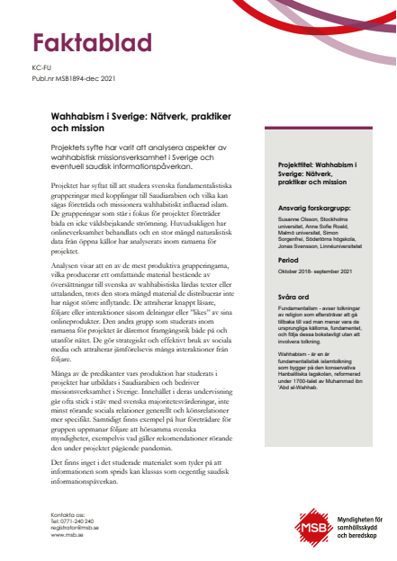 Omslagsbild för  Wahhabism i Sverige : nätverk, praktiker och mission : Faktablad