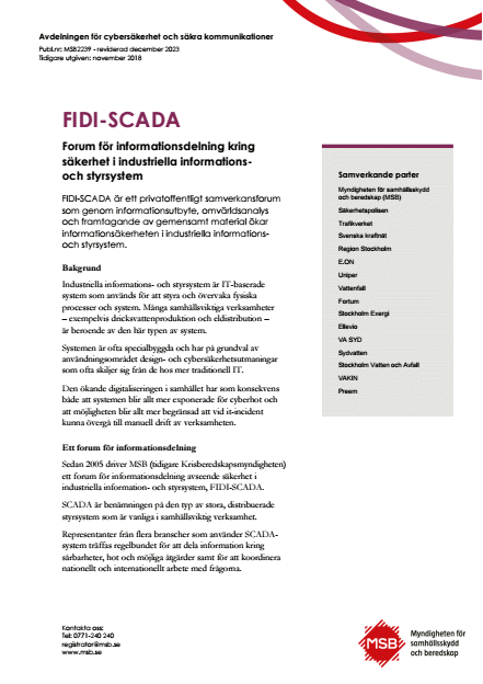 FIDI-SCADA - Forum för informationsdelning kring säkerhet i industriella informations- och styrsystem