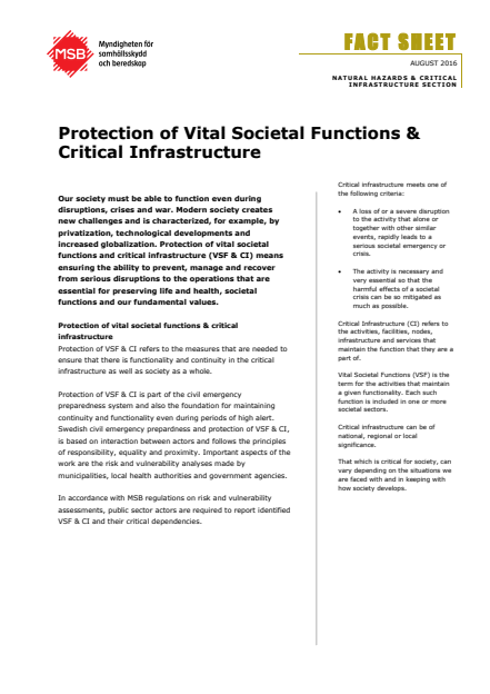 Protection of vital societal functions & critical infrastructure