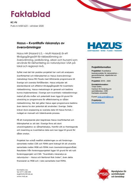 Hazus – Kvantitativ riskanalys av översvämningar : faktablad