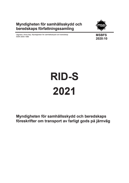 RID-S 2021 : Myndigheten för samhällsskydd och beredskaps föreskrifter om transport av farligt gods på järnväg