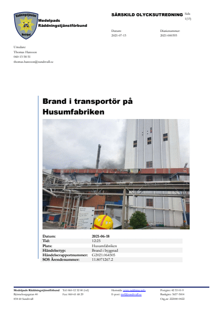 Utredning av övergripande ledning vid brand i massafabrik Örnsköldsvik 2021
