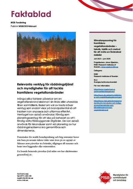 Omslagsbild för  Relevanta verktyg för räddningstjänst och myndigheter för att tackla framtidens vegetationsbränder