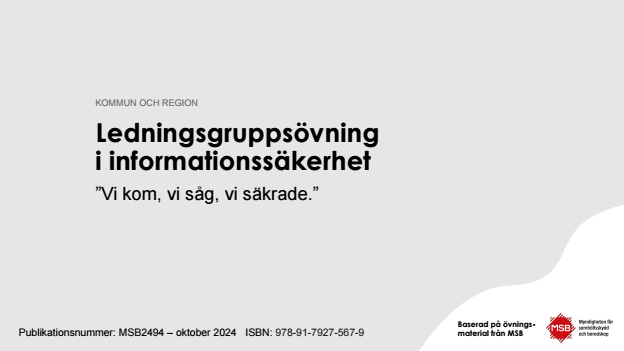 Omslagsbild för  Ledningsgruppsövning i informationssäkerhet : kommun och region