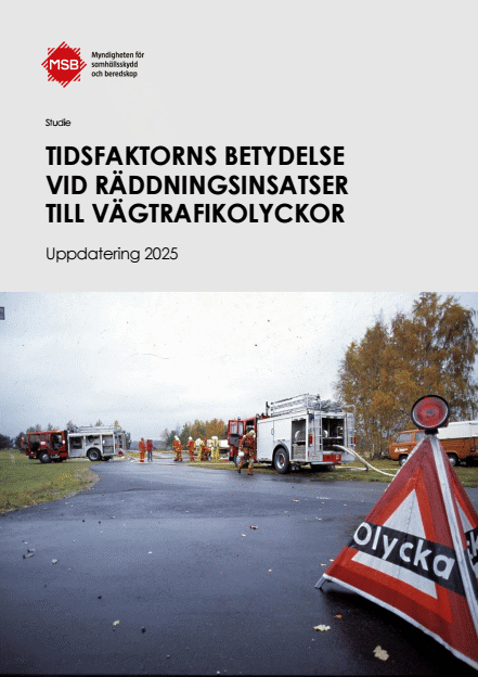 Omslagsbild för  Tidsfaktorns betydelse vid räddningsinsatser till vägtrafikolyckor : uppdatering 2025