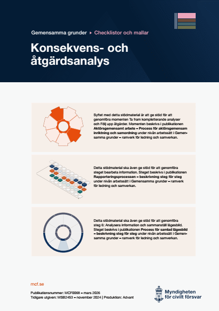 Omslagsbild för  Gemensamma grunder - samlad lägesbild - checklistor - Konsekvens- och åtgärdsanalys