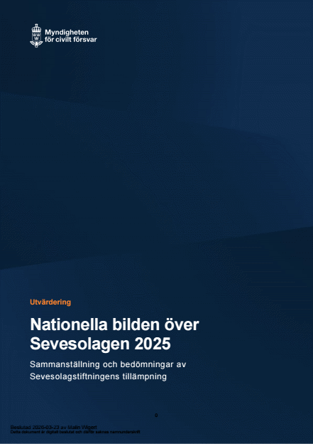 Omslagsbild för  Nationella bilden över Sevesolagen 2025 : Sammanställning och bedömningar av Sevesolagstiftningens tillämpning - utvärdering