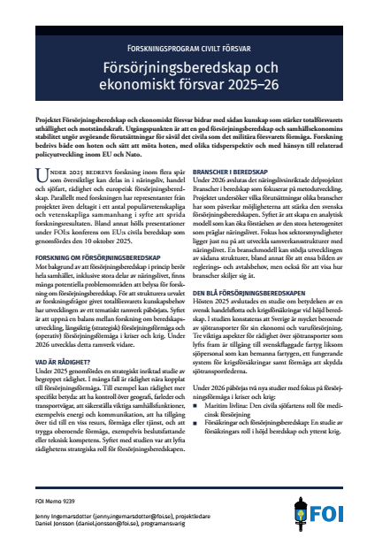 Omslagsbild för  Försörjningsberedskap och ekonomiskt försvar 2025-26