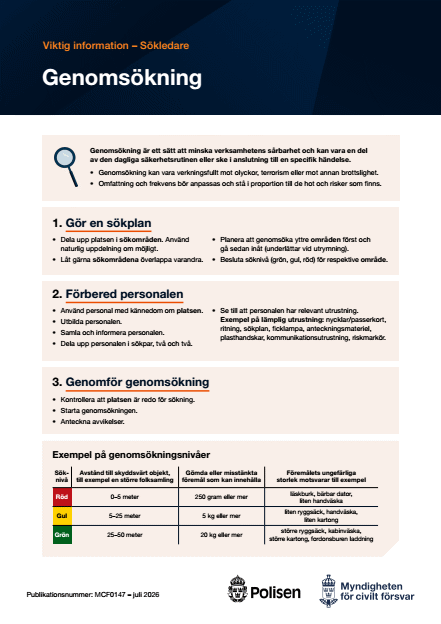 Omslagsbild för  Genomsökning : viktig information - Sökledare
