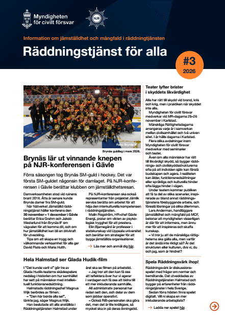 Omslagsbild för  Räddningstjänst för alla : information om jämställdhet och mångfald i räddningstjänsten nr 3 2026